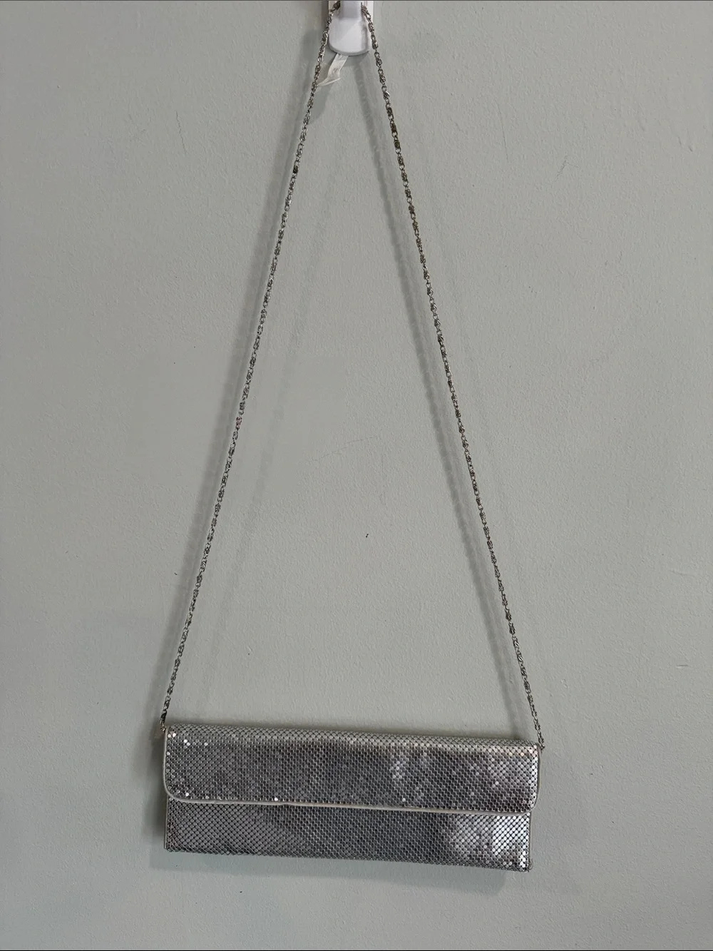 Silver Sequin /Mesh Evening Clutch with Chain Strap
